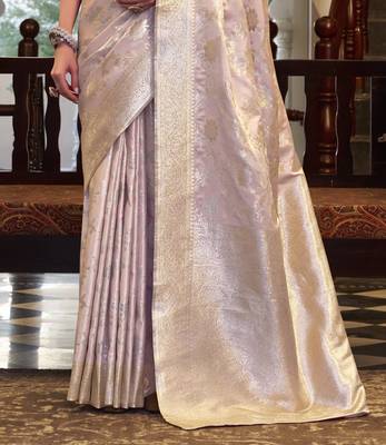lavender satin silk blend saree with unstitched blouse 3