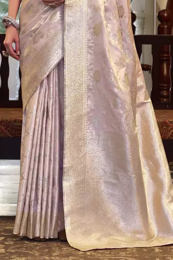 lavender satin silk blend saree with unstitched blouse