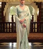 mint satin silk blend saree with unstitched blouse