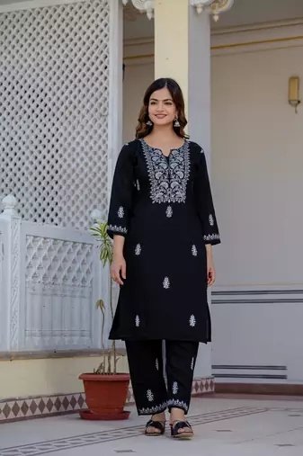 Black embroidered straight kurta with trouser