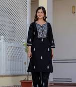 Black embroidered straight kurta with trouser