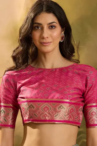 Women's sky organza zari woven saree with unstitched blouse piece