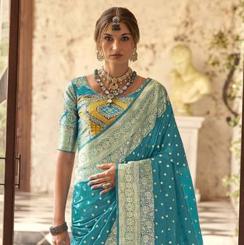 blue soft silk blend saree with unstitched blouse 4