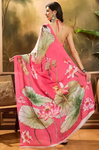 Women's gajari satin georgette printed saree with unstitched blouse piece
