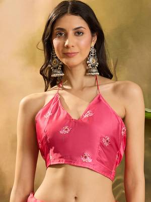 Women's gajari satin georgette printed saree with unstitched blouse piece 4