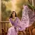 Women's lavender linen printed saree with unstitched blouse piece