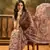 Women's brown linen printed saree with unstitched blouse piece