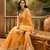 Women's orange linen printed saree with unstitched blouse piece