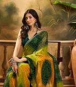 Women's multi georgette bandhani saree with unstitched blouse piece