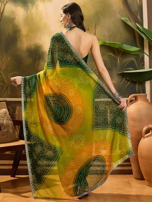 Women's multi georgette bandhani saree with unstitched blouse piece 3