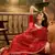 Women's red georgette bandhani saree with unstitched blouse piece