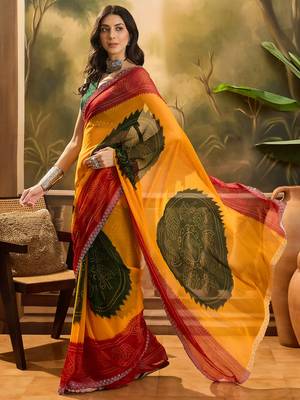 Women's multi georgette bandhani saree with unstitched blouse piece 1