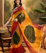 Women's multi georgette bandhani saree with unstitched blouse piece