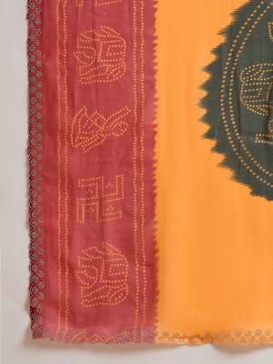 Women's multi georgette bandhani saree with unstitched blouse piece 5