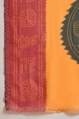 Women's multi georgette bandhani saree with unstitched blouse piece