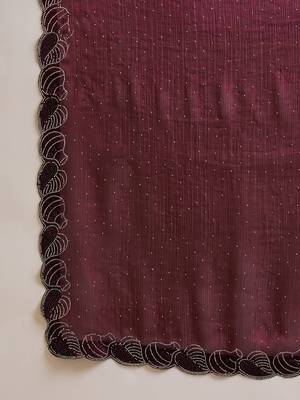 Women's coffee silk blend beads & stone work saree with unstitched blouse piece 5