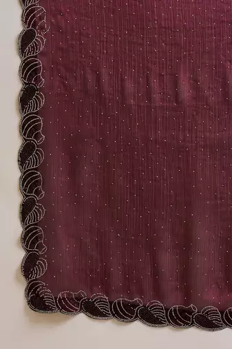 Women's coffee silk blend beads & stone work saree with unstitched blouse piece