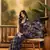 Women's navy blue chiffon foil print saree with unstitched blouse piece