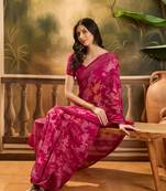 Women's rani chiffon foil print saree with unstitched blouse piece