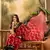 Women's red chiffon foil print saree with unstitched blouse piece
