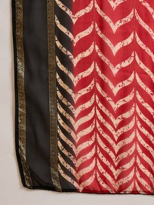 Women's red chiffon foil print saree with unstitched blouse piece 5