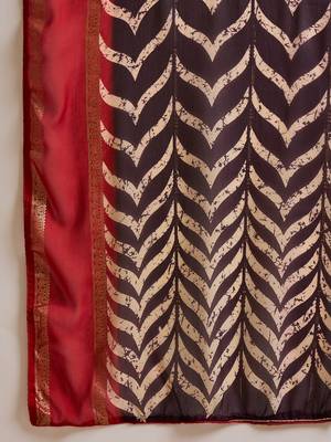 Women's wine chiffon foil print saree with unstitched blouse piece 5