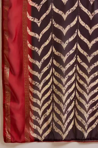Women's wine chiffon foil print saree with unstitched blouse piece