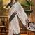 Women's white silk cotton printed saree with unstitched blouse piece