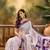 Women's white silk cotton printed saree with unstitched blouse piece