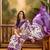 Women's purple silk cotton printed saree with unstitched blouse piece