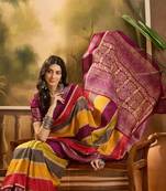 Women's wine silk cotton bandhani saree with unstitched blouse piece