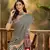 Women's black satin printed saree with unstitched blouse piece