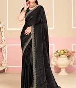 Black Zari Embroidered Satin Silk Saree