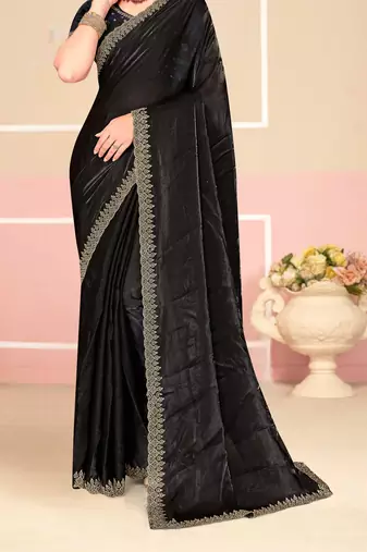 Black Zari Embroidered Satin Silk Saree