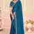 Teal Blue Zari Embroidered Satin Silk Saree