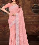 Pink Sequin Resham Embroidered Georgette Saree