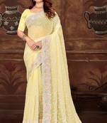 Yellow Sequin Resham Embroidered Georgette Saree