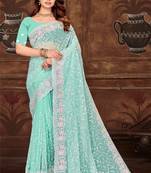 Sky Blue Sequin Resham Embroidered Georgette Saree