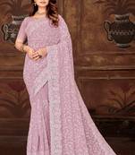 Lavender Sequin Resham Embroidered Georgette Saree