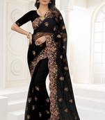 Black Zari Embroidered Net Saree With Matching Blouse