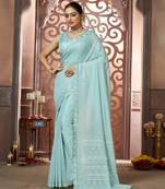 light blue georgette saree with embroidered work