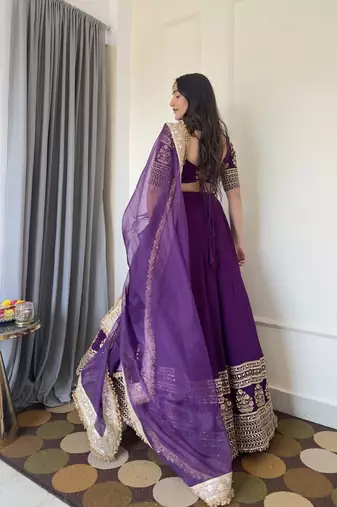 Purple Georgette sequin Embroidery Work Lehenga Choli