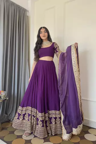 Purple Georgette sequin Embroidery Work Lehenga Choli