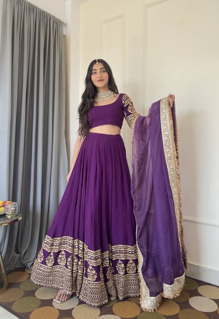 Purple Georgette sequin Embroidery Work Lehenga Choli
