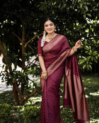 Maroon silk blend saree with blouse 1