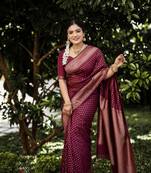 Maroon silk blend saree with blouse