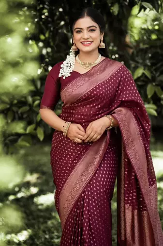 Maroon silk blend saree with blouse