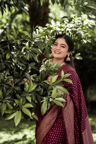 Maroon silk blend saree with blouse