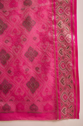 Women's beige organza zari woven saree with unstitched blouse piece