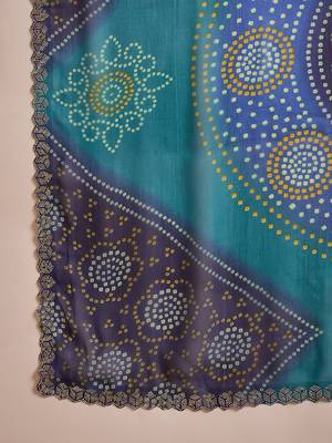 Women's blue georgette bandhni saree with unstitched blouse piece 5